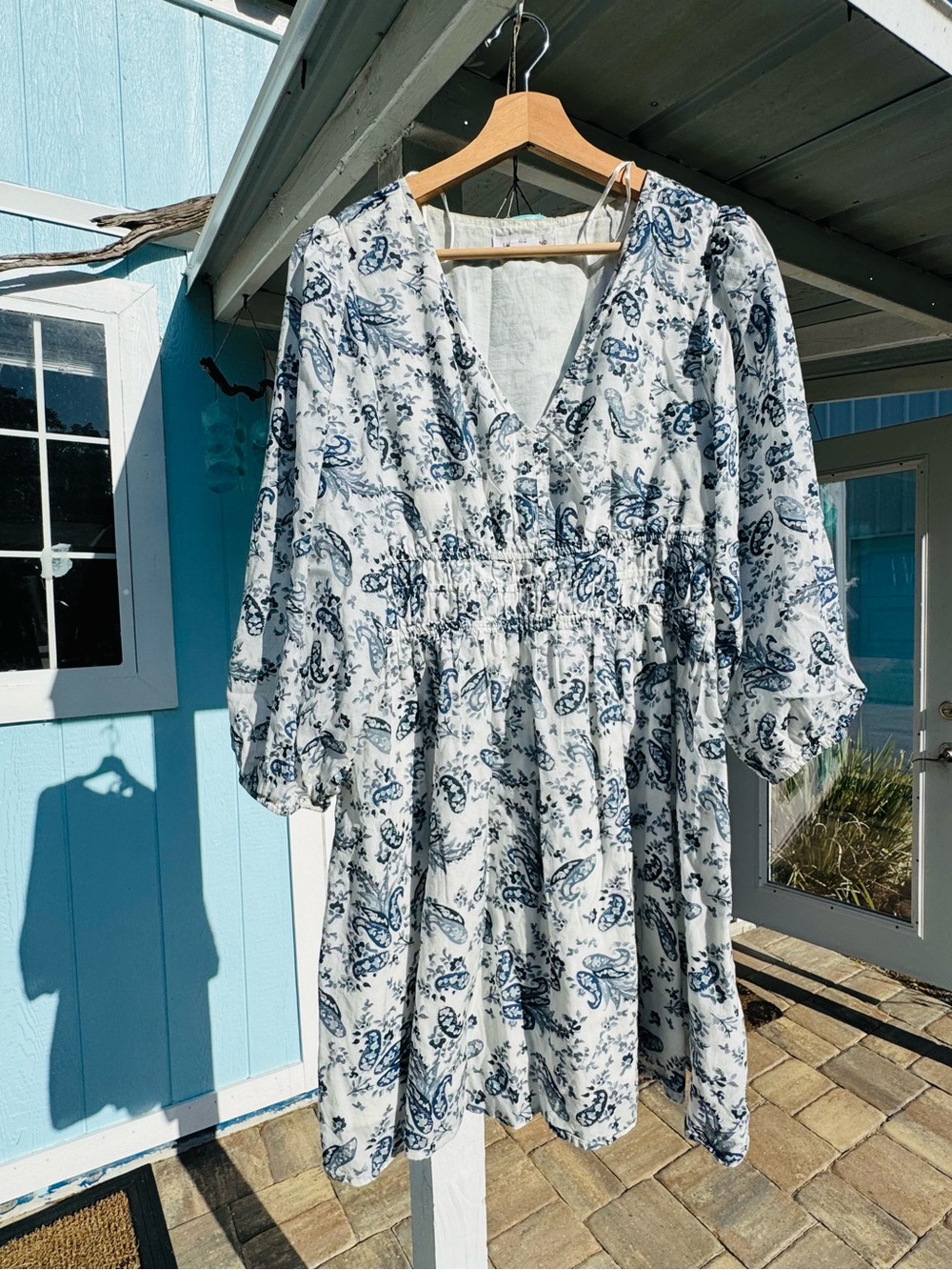 Lucky Brand White Mini Dress with Navy Paisley Print